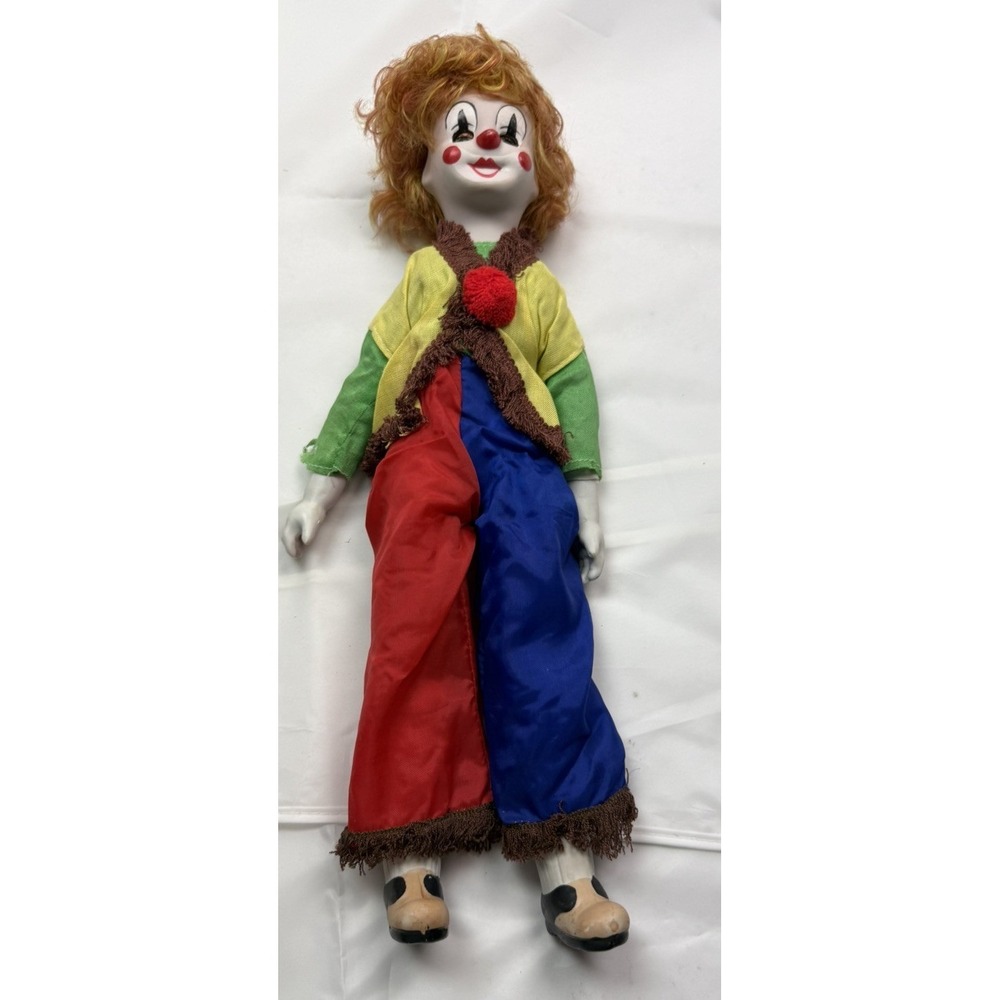 Vintage 18" Clown‎ Doll Porcelain Head & Hands Eyes Open/Close